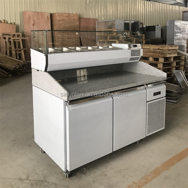China Kitchen Pizza Prep Table Kitchen Equipment With 1.5 M 1.8M 2 M Pizza Counter Chiller For Sale on sale