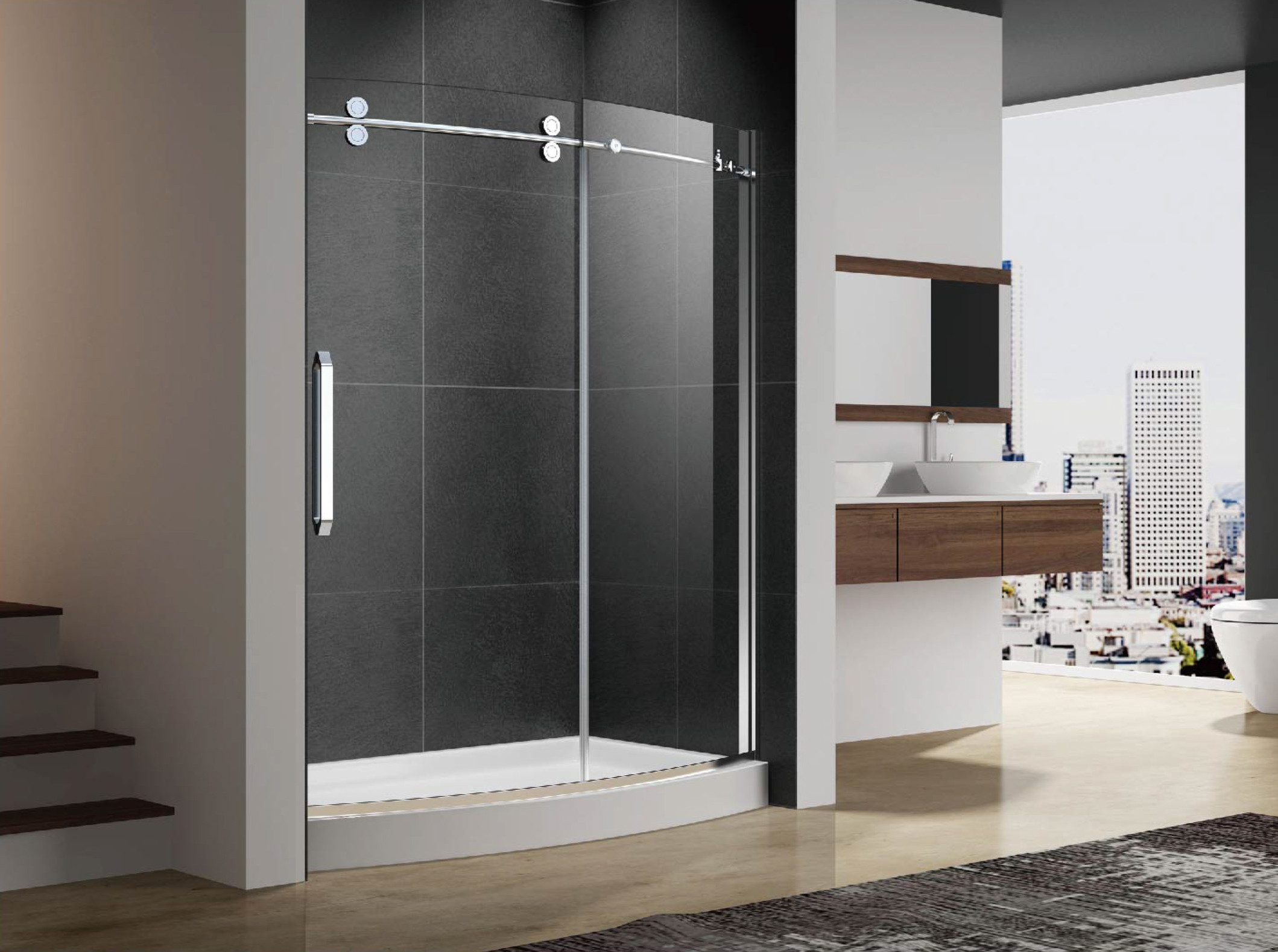 China Sliding shower door with stainless steel 304 wheel,handle,sliding rail,curved 10mm tempered glass on sale