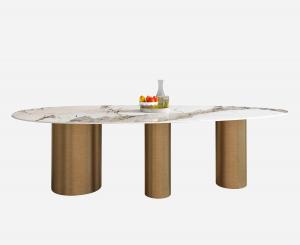 Italian Rock Marble Slab Dining Room Table Minimalist Apartment Home Oval Shaped Table