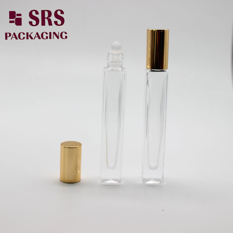 SRS cosmetic square shape empty 10ml glass roll on perfume bottle