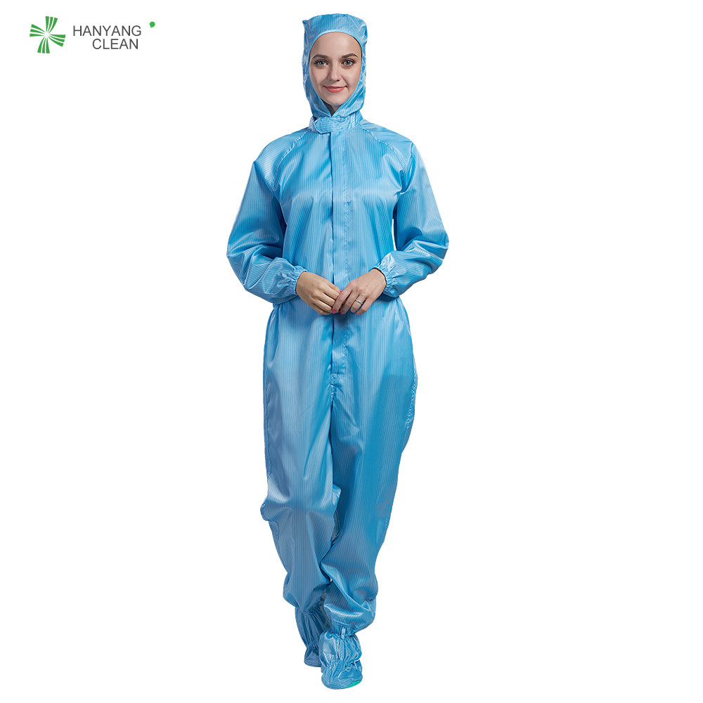 Best Cleanroom ESD antistatic autoclavable sterilized hooded blue color coverall with shoes cover for class 100 wholesale