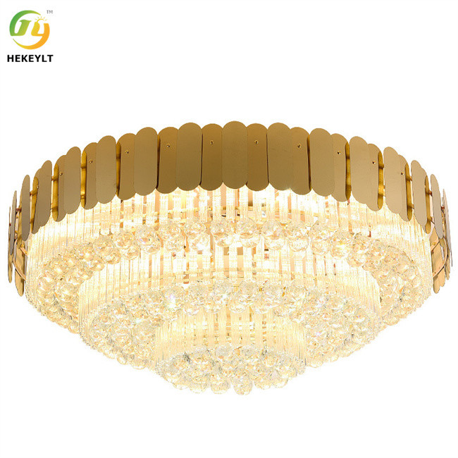 China Gold Round Ceiling Light Crystal And Metal For Farmhouse And Hotel on sale