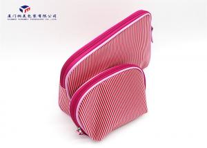 Best Modern Style Fabric Makeup Bag Pink White Stripe Satin Cloth Size 22X4.5X18cm wholesale