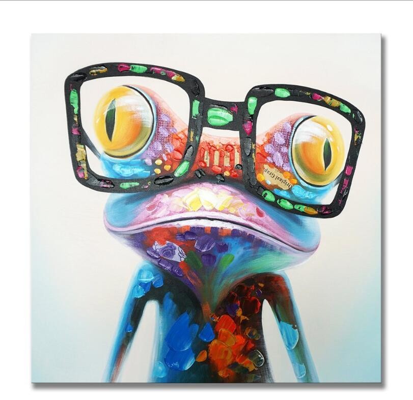 China Hand Painted Oil Painting Pop Frog with Glasses on Canvas Wall Art 3D Abstract Canvas on sale