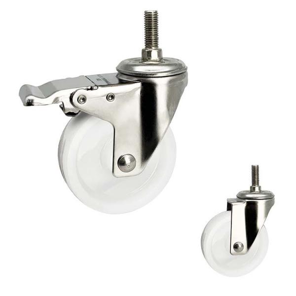 Cheap 125mm SS Casters With Double Brake Threaded Stem White Nylon Casters OEM for sale