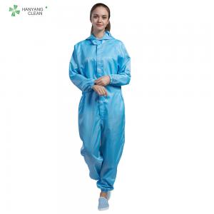 Best ESD antistatic autoclaveable coverall with hood blue color for parmaceutical industry dust-proof wholesale