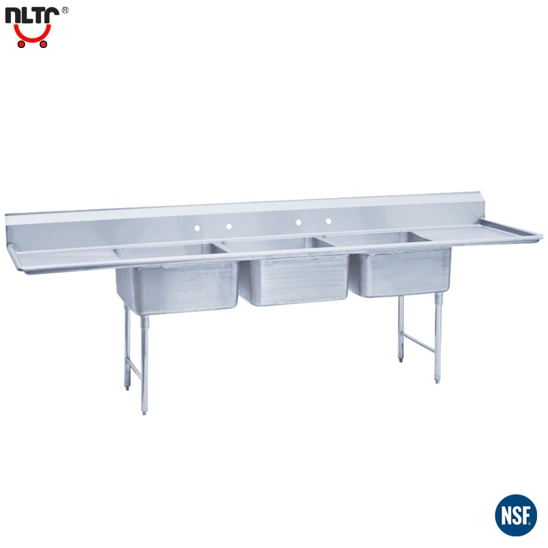 China Commercial Three Compartment Stainless steel Sink With Panels on sale