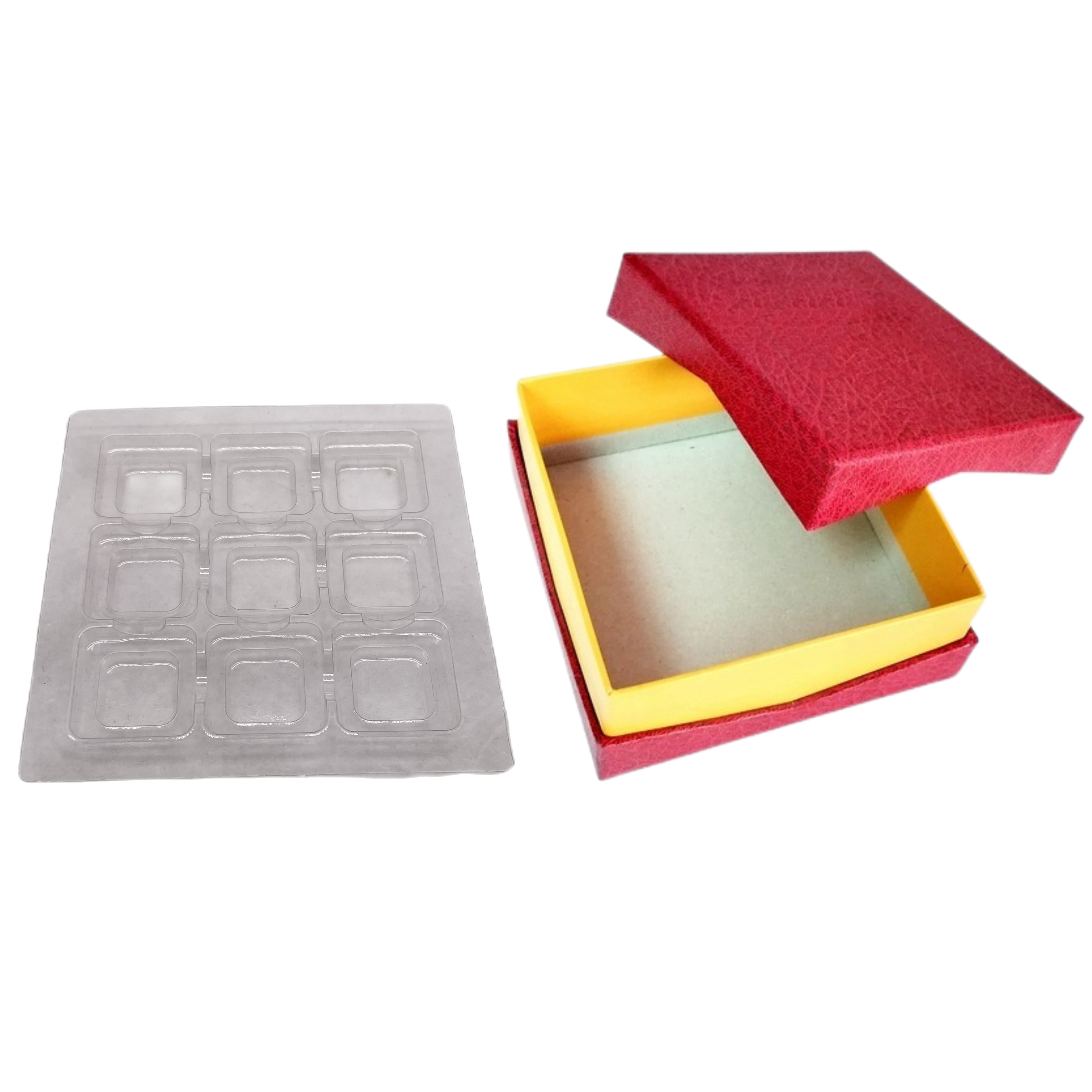 Red Chocolate Rigid Paper Gift Box Packaging 9Pcs With Plastic Clear Inner Food Grade
