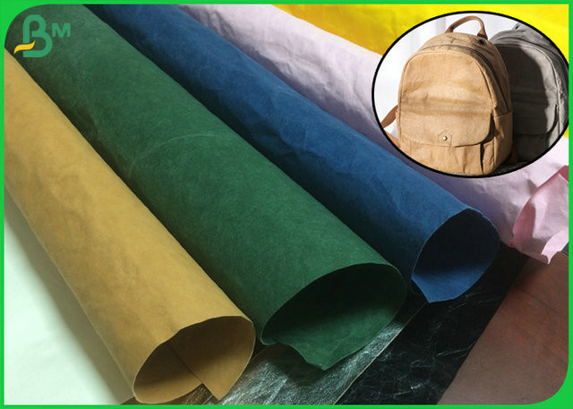 China 150cm Width 0.55mm Recycled Prewashed Kraft Fabric For School Bag Material on sale
