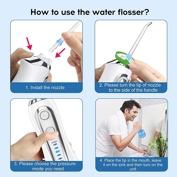 H2Ofloss IPX7 High Frequency Portable Water Flosser For Teeth Cleaning