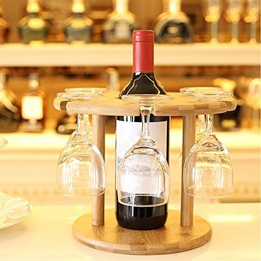 Cheap Wooden wine glass holder bamboo hanging wine glass rack for sale
