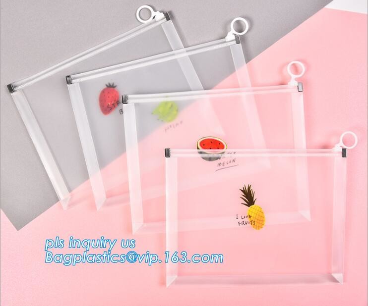 portable transparent flat bottom slider k bag for cosmetic, Food grade Coex PP