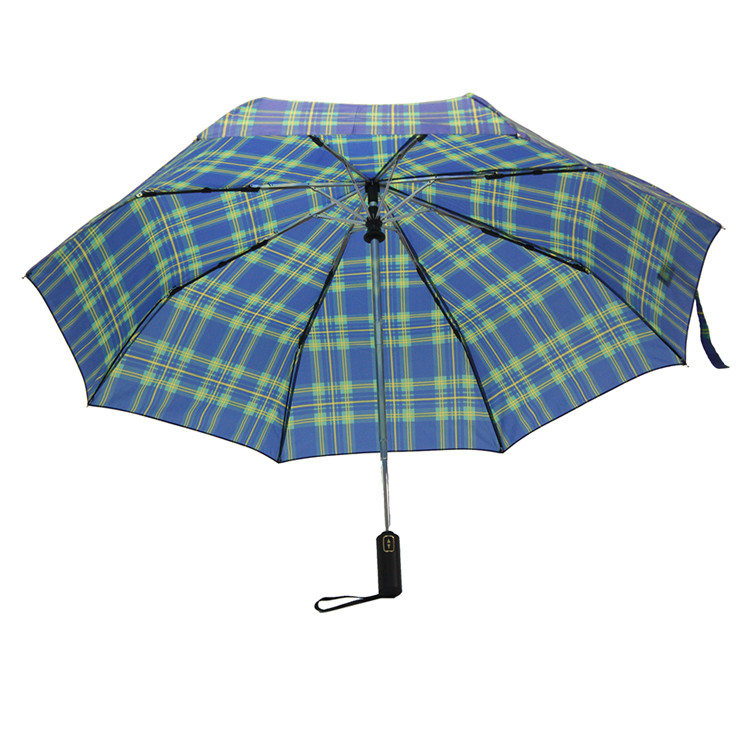 China Automatic Open Close Green Stripe Grid Umbrella Three Folding Umbrella For Men on sale