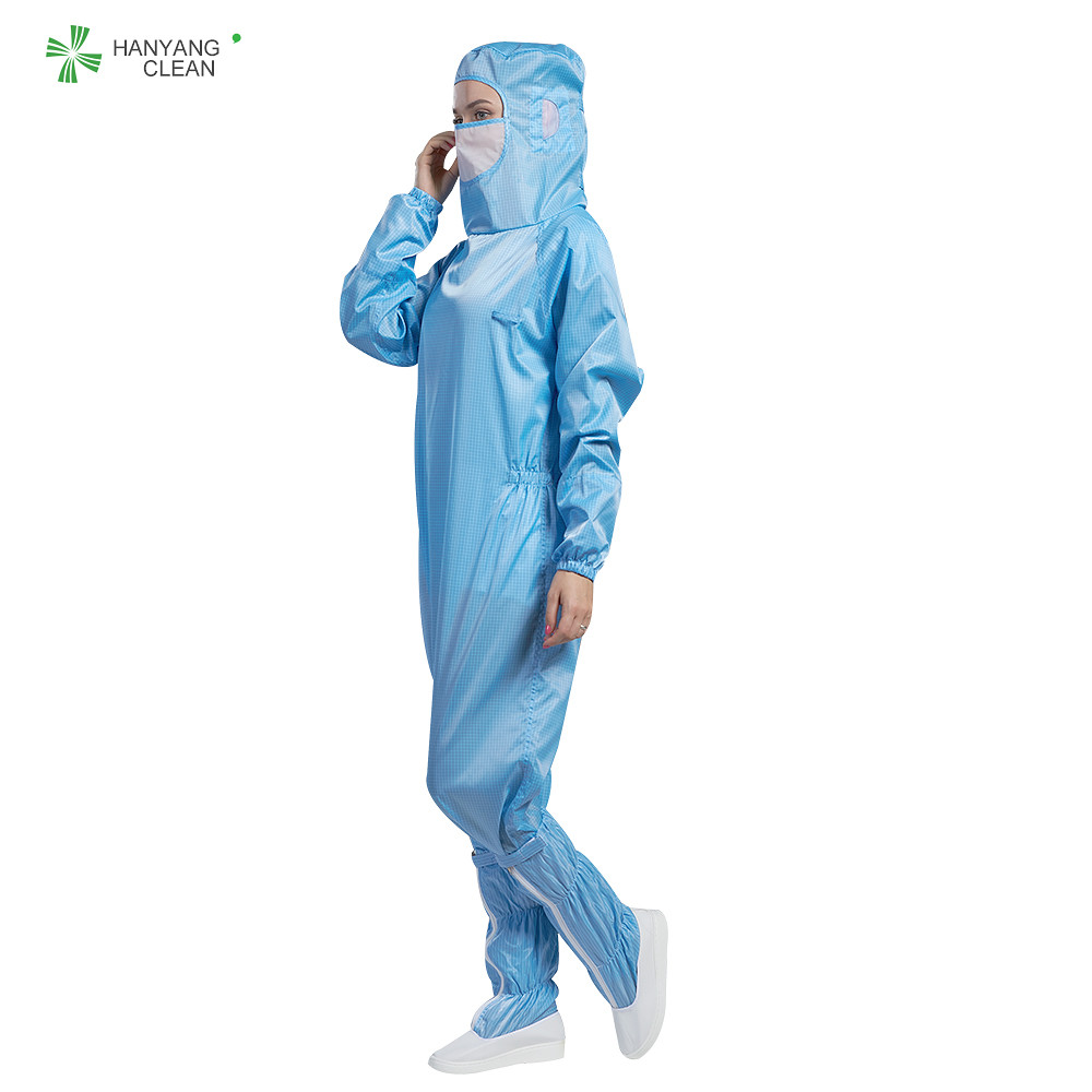 Best Hooded anti-static cleanroom coverall zipper open in the crotch grid line for cleanroom wholesale