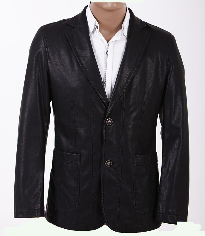 Cheap Two Side Pockets  Black, Fashionable and Handsome Mens PU Leather Blazers for sale