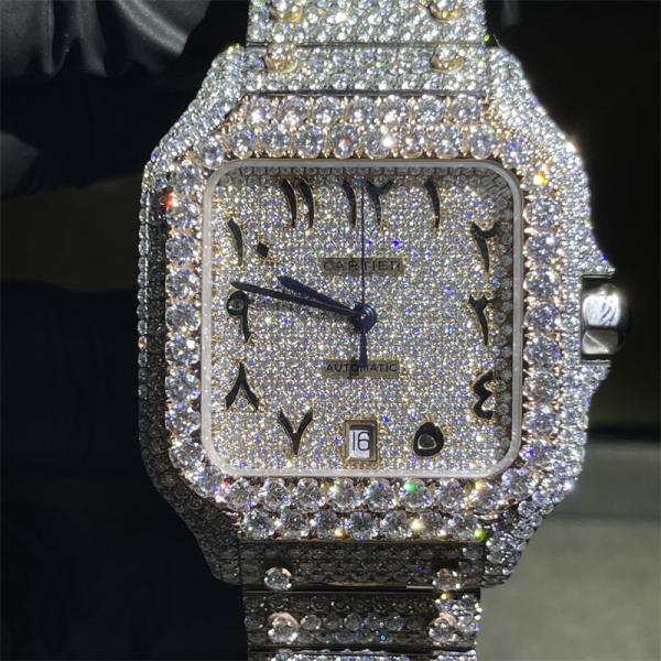 Cheap DEF VVS Moissanite Diamond Watch Bussdown Moissanite Santos Watch for sale