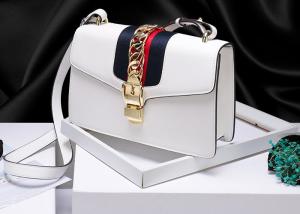China Leather Single Shoulder Bag With Lock Buckle , Slanting Bow Tie Striped Satin Ribbon Bag on sale