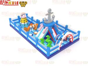 Best Blue Ocean Theme Shark Inflatable Bouncy Playground With Clibing Slides wholesale
