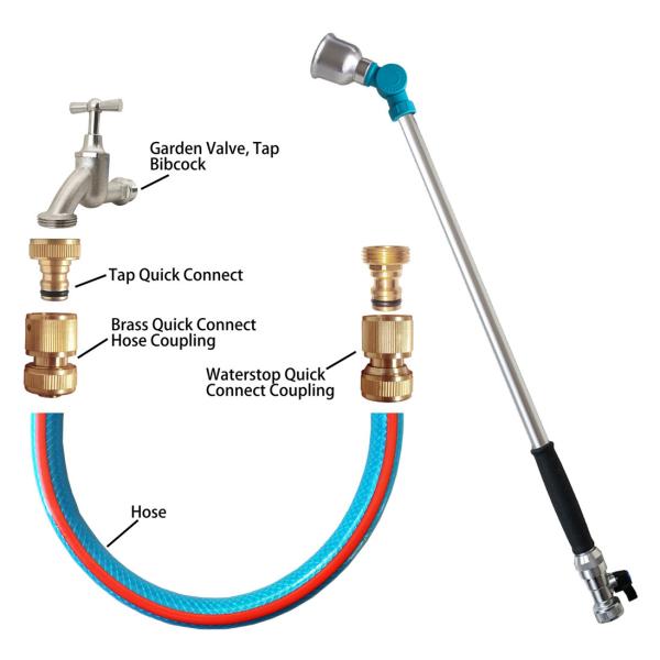 Metal Soft Rain Spray Water Hose Wand W/ Adjustable Angle & Ball Valve