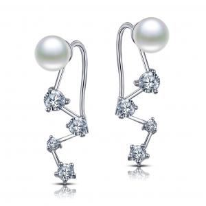 Best Fresh Water Pearl Cartilage Earrings 925 Silver CZ Earrings 6.0mm Round Pearl wholesale