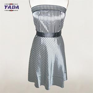 China Sexy silk satin styles black and striped strapless summer beach europe slim white dress with high quality on sale