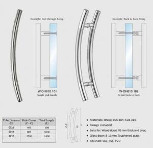 Best Modern curve Bar timber Door Handle Pull push Glass door Entry Exterior Interior Gate Entrance Brushed Finish W-DH610 wholesale