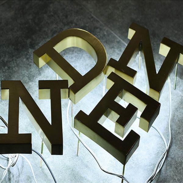 Customized Gold Signage illuminated Store 3D Channel Letter Stainless Steel Led Backlit Sign