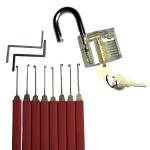 Red Handle Lock Pick Tools 8Pcs Transparent Lock Pick Set For Beginner
