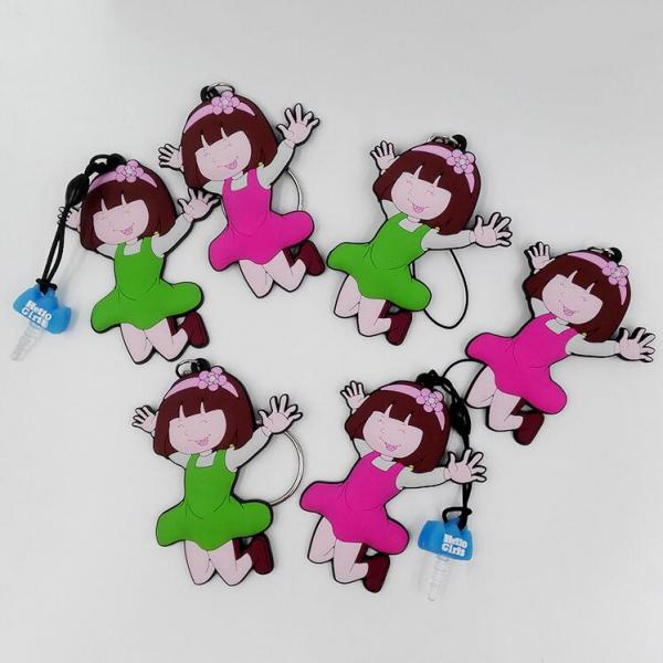 Beautiful Pink Green 2d Girl Rubber Keyring / Soft Rubber PVC Keychain Custom Shape