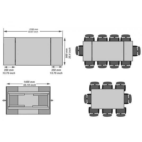 Rectangle Extension Dining Table Ceramic Topped Tempered Glass 2.1 Meter