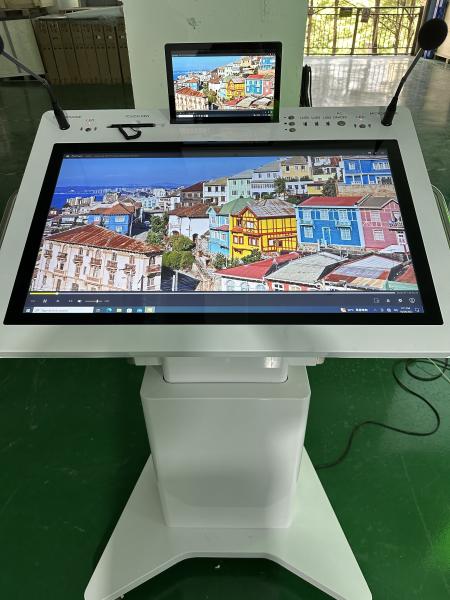 Cheap 32'' Windows Interactive PCAP LCD Digital Display Lectern Smart Double Screen AIO Meeting Podium for sale