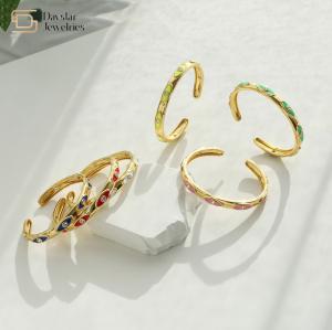 China Enamel Evil Eye 18k Gold Bangle Diamond Zircon Adjustable Open Bracelets Jewelry on sale
