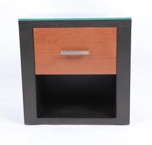 China Two Color Wood Bedside Table Hotel And Home Bedroom Furniture Metal Handle on sale