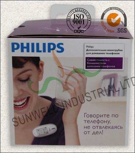 Cheap Offset Printing Electronics Packaging Boxes With Transparant Plastic Handle for sale