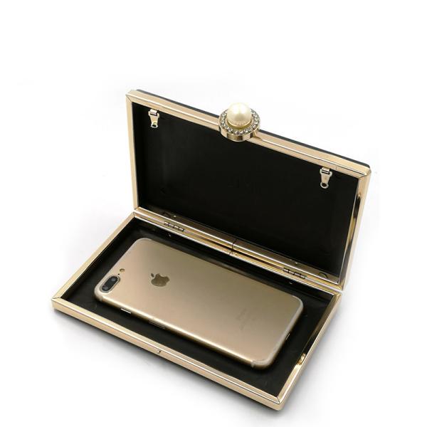 Elegant Pearl Clasp Rectangle Shape Box Clutch Frame Woman Cluthes