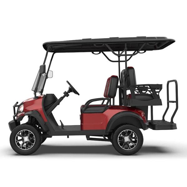 Electric Golf Cart Featuring Spacious 2+2 Seating Bold Black And Red Color Blocking Design For Enhanced Comfort And Style On Golf Course