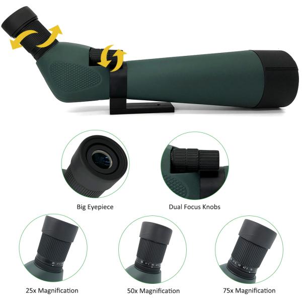 25-75x80 Angled Spotting Scopes Waterproof Telescope with Remote Control Tripod