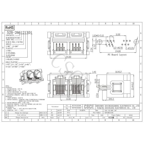 Multiple Port RJ11 Modular Jack Insert Vertically 180 Degrees For Radio / Television