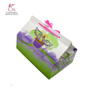 CMYK Printing 200mm Height Folded Cupcake Paper Box With Ribbon