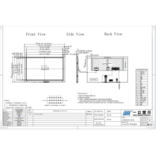 RTP 800x480 5 Inch Tft Lcd Display Module HMI UART Interface