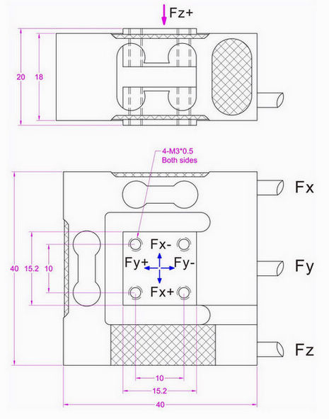 Multi-axis Sensor 100N 50N 20N 10N Fx Fy Fz 3-axis Force Measurement Transducer