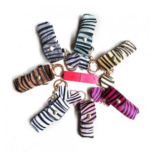 Best Zebra Stripe Chapstick Holder Keychain , 3.5x9.5CM Lipstick Holder Keyring wholesale