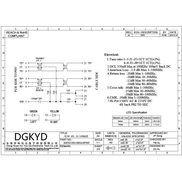 Shielded Right Angle 10P8C 2X1 RJ45 Multiple Port Connectors With LED