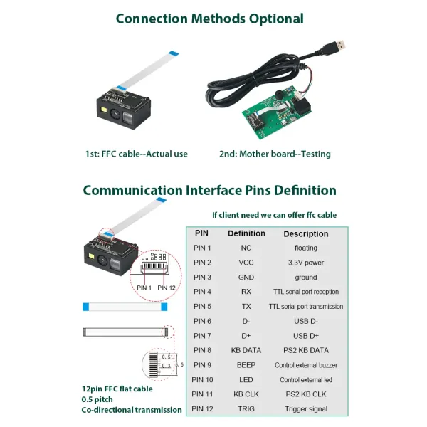 High-Performance 1D 2D Dimensional CMOS Barcode Scan Engine with 36°*28° Scan View and Mini Size