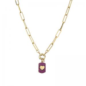 Best Diamond Zircon 18k Gold Plated Necklace Heart Pendant Paper Clip Link Chain Choker wholesale