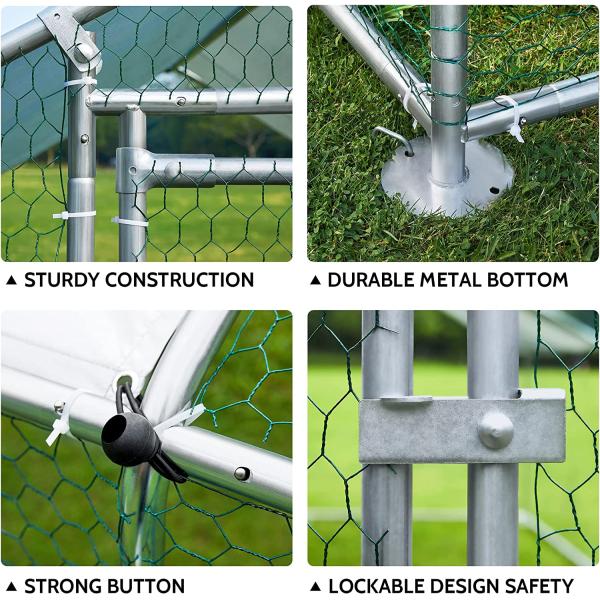 6.67' Chicken Coop Galvanized Metal Hen House Large Rabbit Hutch Poultry Cage Backyard with Cover Walk in Chicken Cage