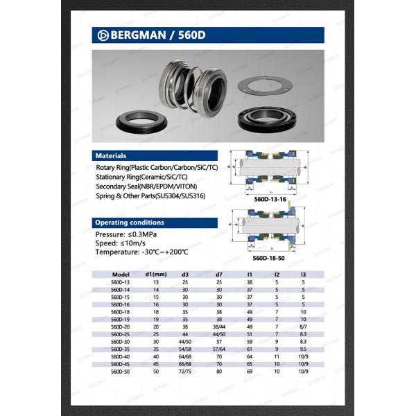 BERGMAN 560D Mechanical Seal 17mm 18mm 20mm for Rotary Pumps