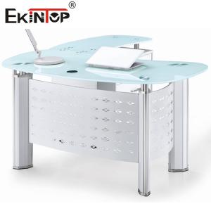 China Commercial Small Glass Top Laptop Desk Modern Glass Office Writing Desk on sale