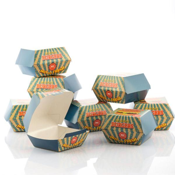 New Style Custom Sized Burger Packing Box Food Grade Printed Corrugated Kraft Paperboard Matt Lamination for Hamburg Packaging