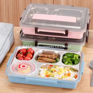Best Multifunctional SUS 304 storage food carrier with spoon eco-friendly multicolors rectangle bento lunch box for picnic wholesale